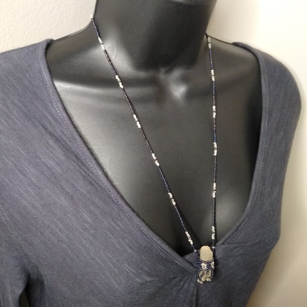 Small Bead And Quartz Crystal Necklace